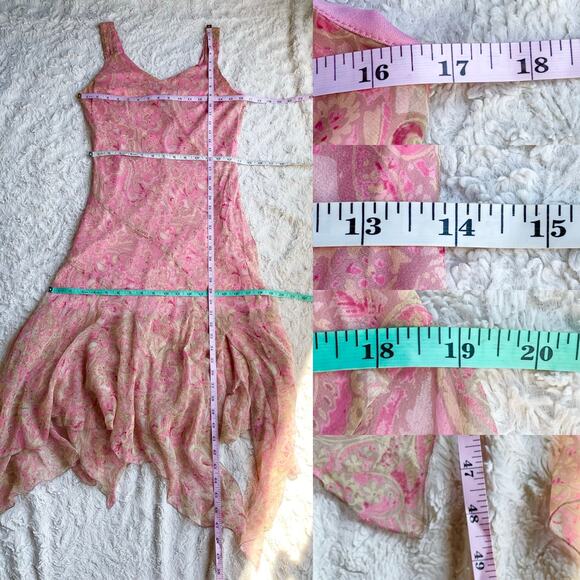 Vintage Y2K 100% silk fairy dress asymmetrical pink paisley print slip midi M - Picture 5 of 14